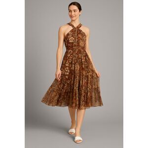 Joie Brown Floral Halter Midi Dress Women’s Size Large NWT Cocktail Party Dress